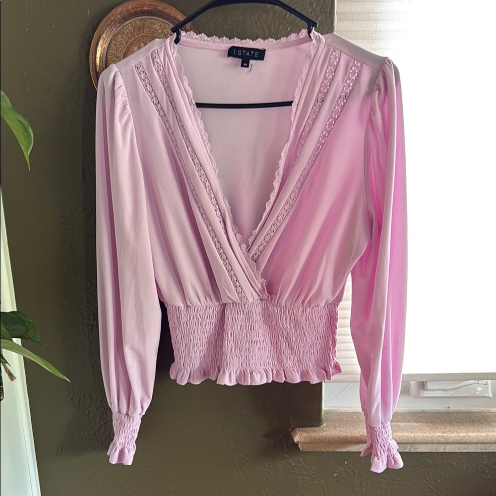 1. State Pink Smocked Wrap Blouse